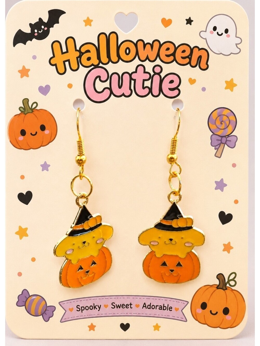 Sanrio Hello Kitty Pompompurin Halloween Witch Pumpkin Hypoallergenic Earrings